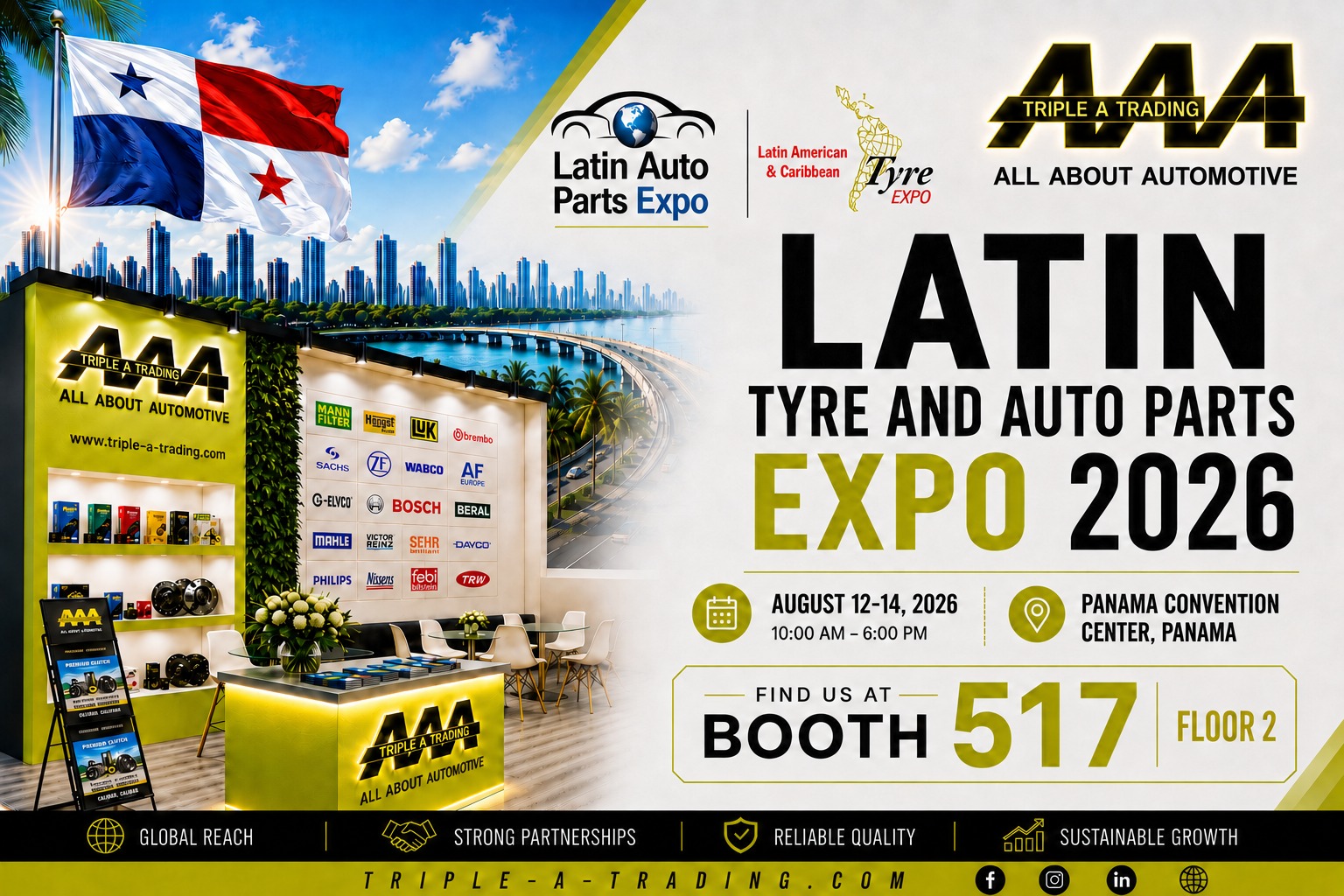 Triple A Trading, Latin Tyre & Auto Parts Expo 2026 Fuarına Katılımını Duyurdu Triple A Trading, Latin Tyre & Auto Parts Expo 2026 Fuarına Katılımını Duyurdu